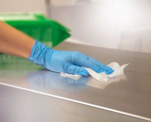 Gloved Hand Cleaning with Wipe