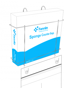 Fannin Sponge Counter Bags Hanging in Stand