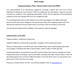 BCG Medac: Implementation Plan: Patient Alert Card Information